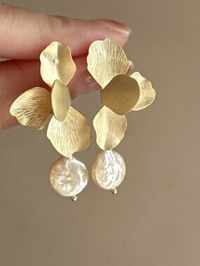 Gold Flower Drop Earrings 925 Sterling Silver Posts Dainty Lightweight Jewelry
